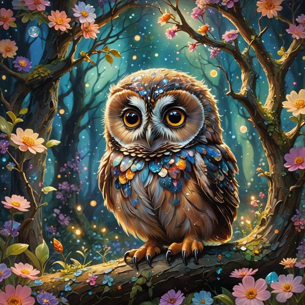 Enchanted Garden: Baby Owl in a James Gurney Oil Painting