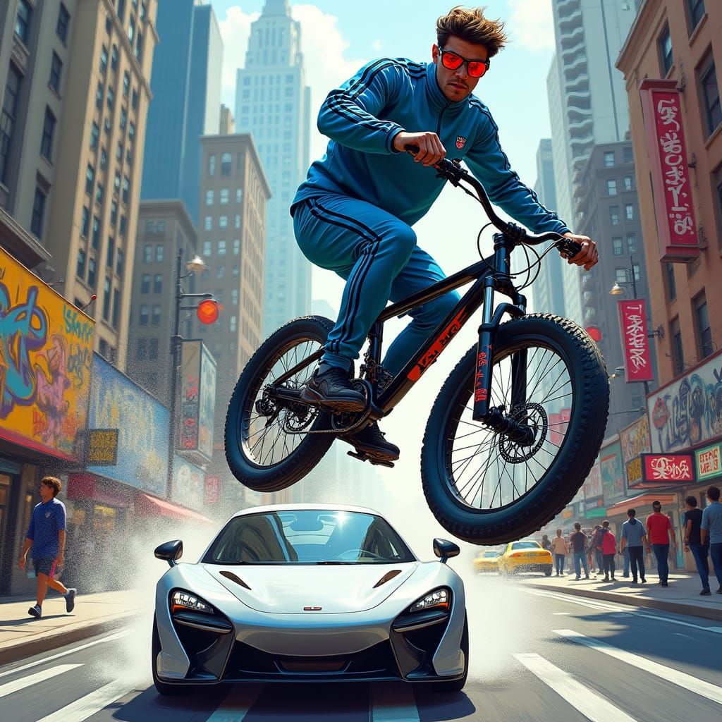 Sky Blue Soccer Star Soars Over City Streets in High-Energy ...