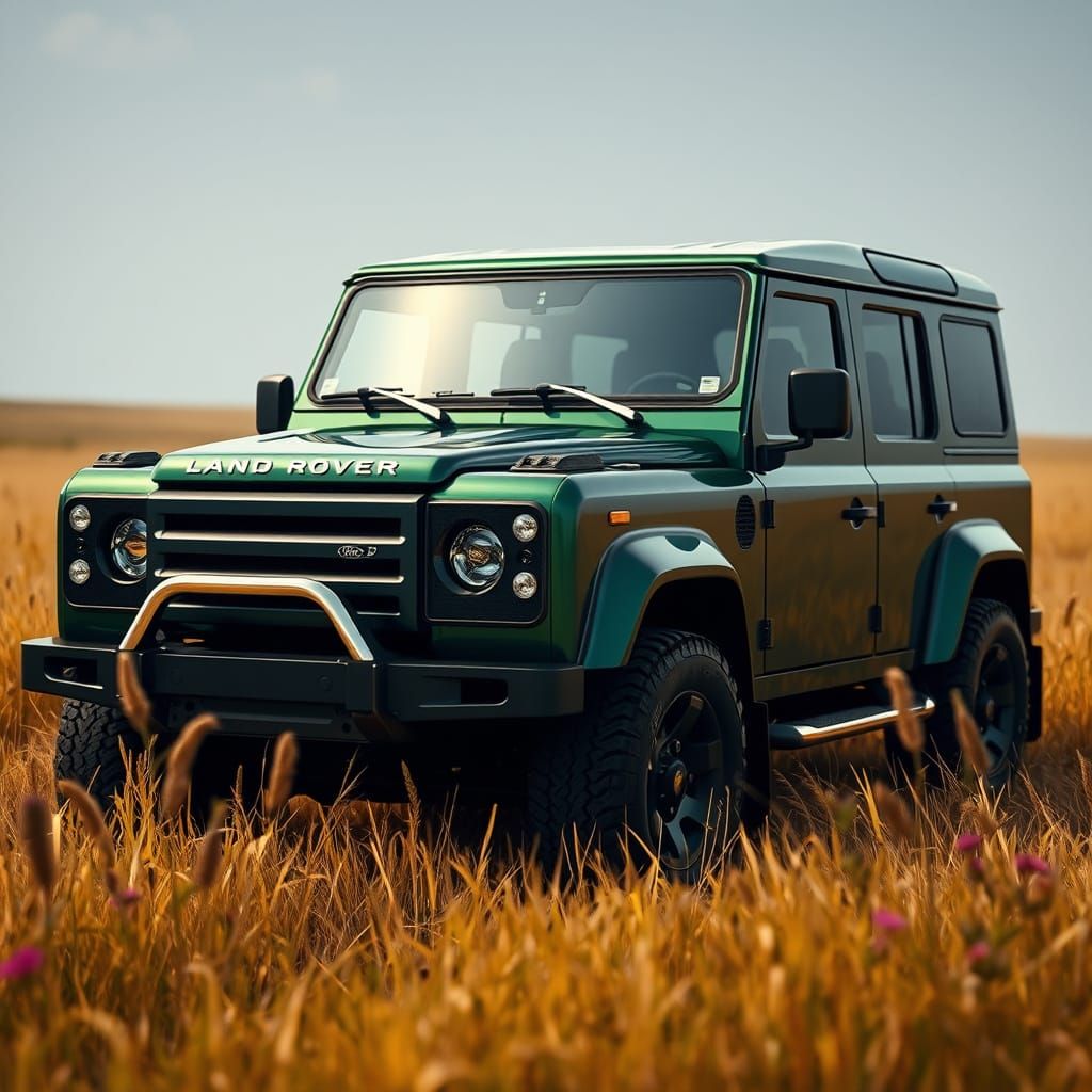 Luxury Land Rover in a Golden Field with Chrome Accents