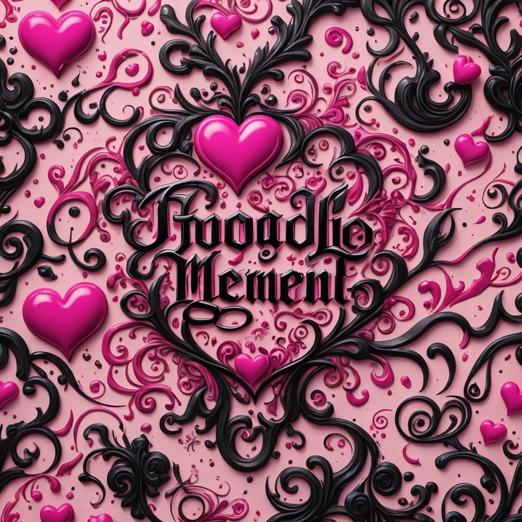 Calligraphic Heart Design in Pink and Black