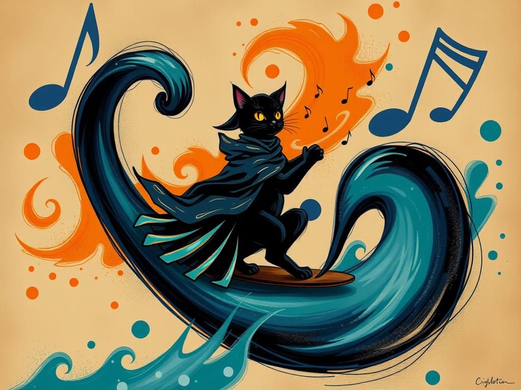 Surrealistic spooky  jazz scene spooky Halloween  black cat ...