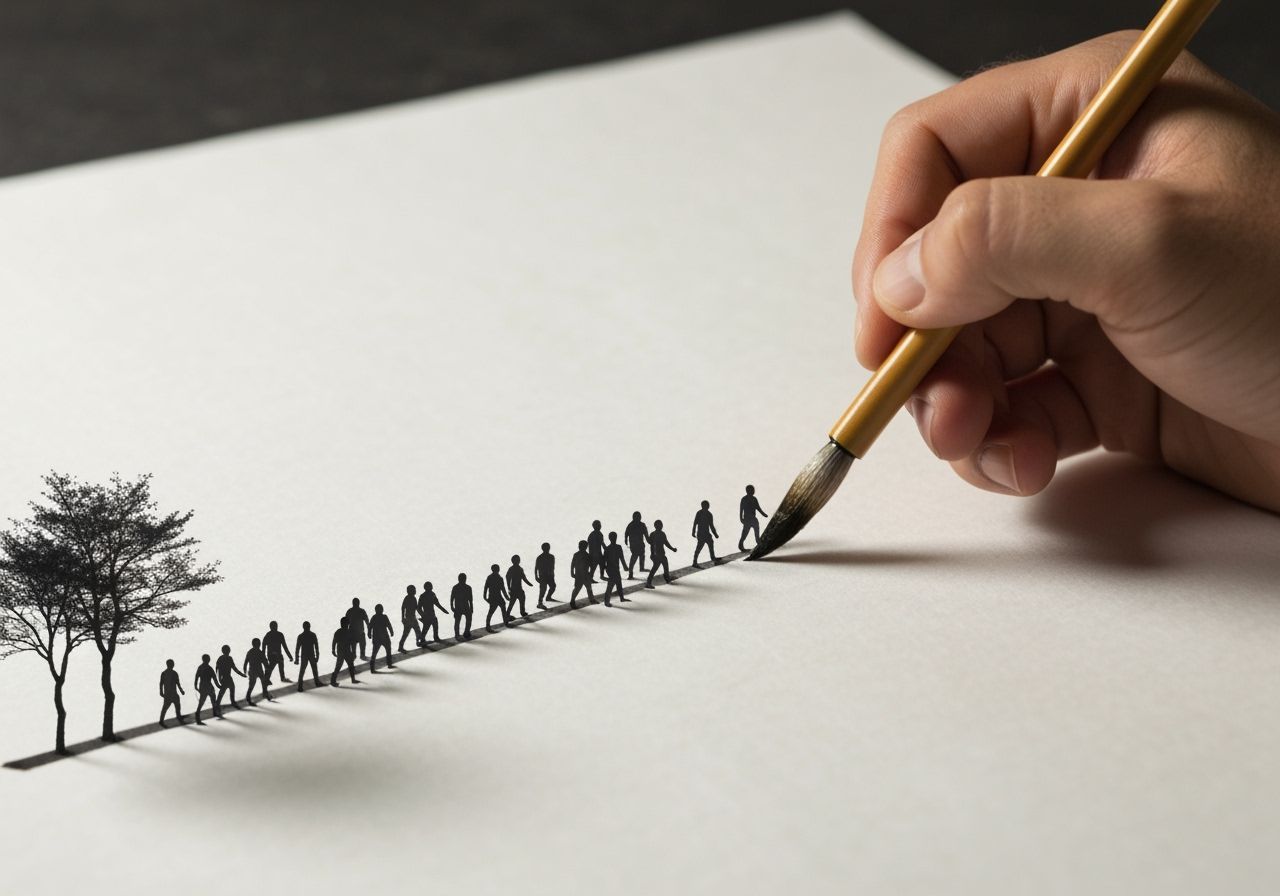 Hands Writing on Rice Paper, Tiny Humans Emerge in Surreal I...