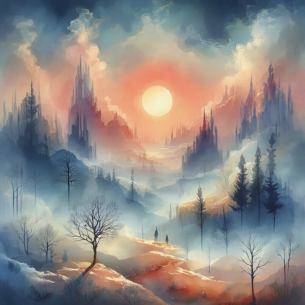 Ethereal Dawn: Abstract Shapes in Watercolor