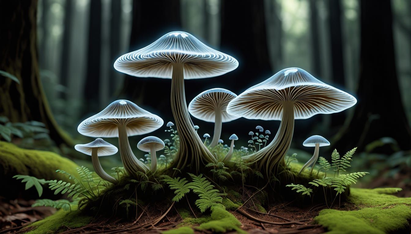 Ethereal Fungal Kingdom in Mystical Forest