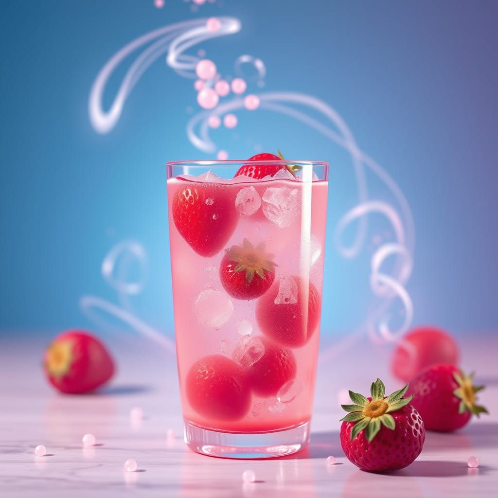 Whimsical Pink Bubble Tea with Juicy Strawberries in Pastel....