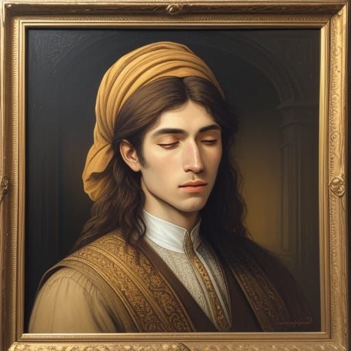 Baroque Portrait of a Young Hebrew Hasidic Boy in Warm, Sun-...