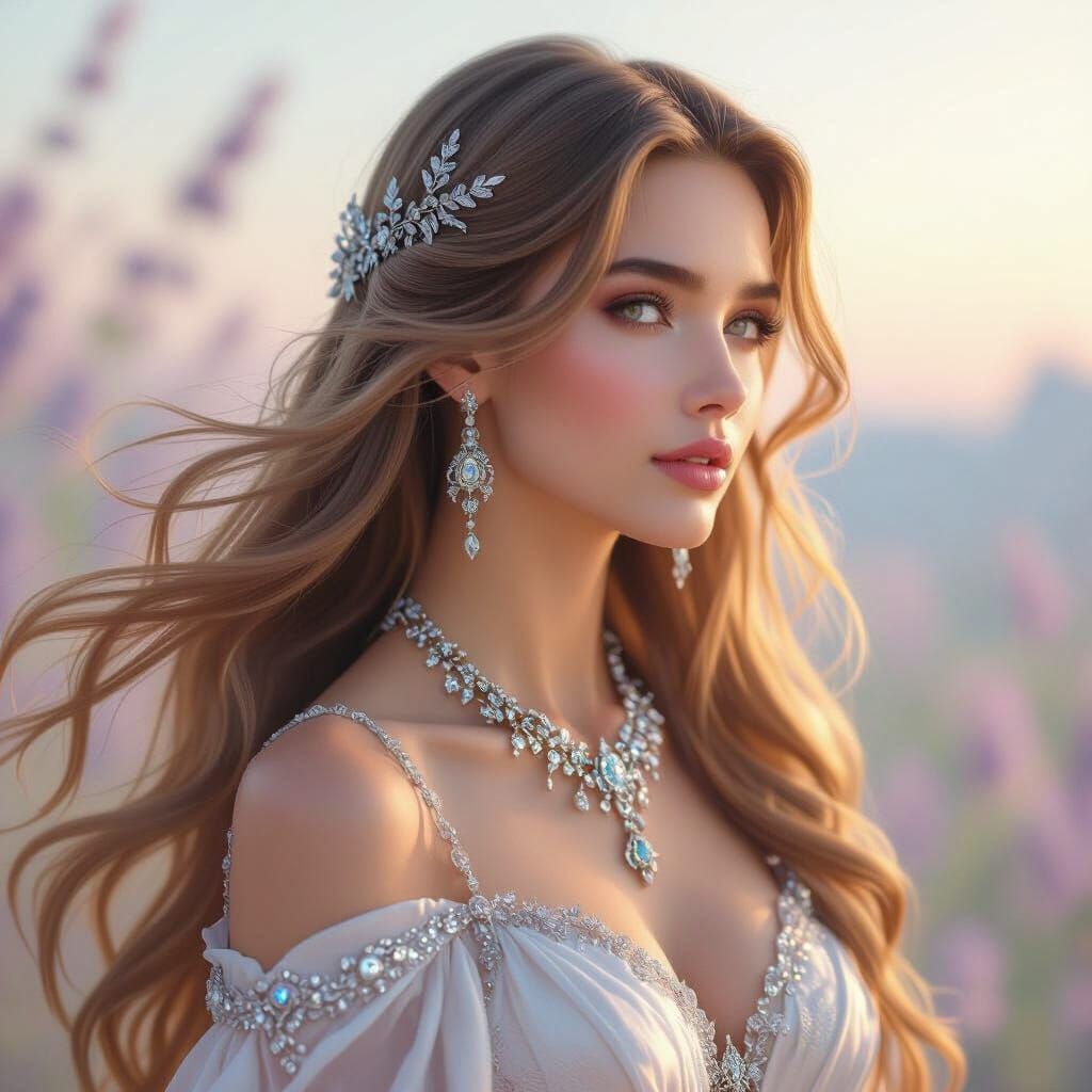 Ethereal Woman with Golden Hair in Hyperrealistic Style