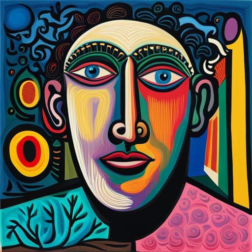 Abstract Face Portrait in Expressionist Mixed Media