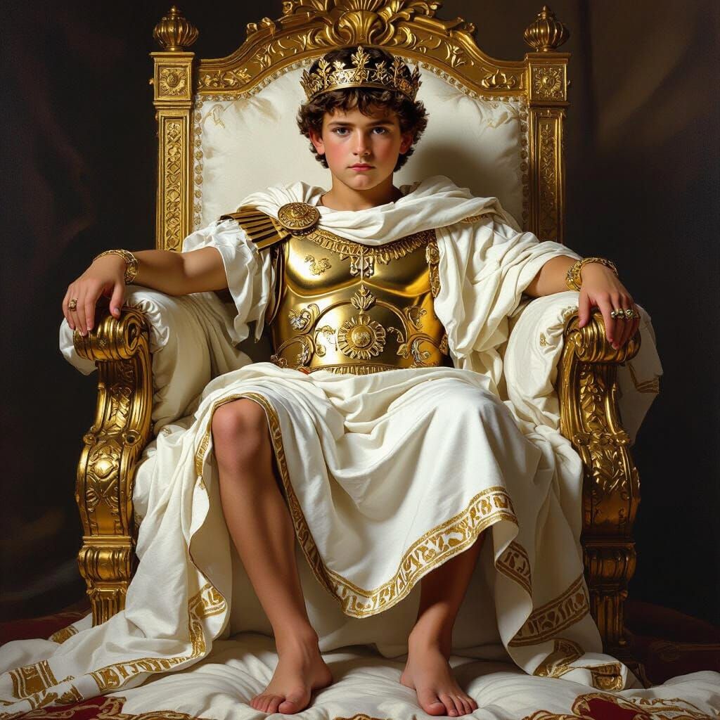 Young Emperor on Gold Throne in Neoclassical Style