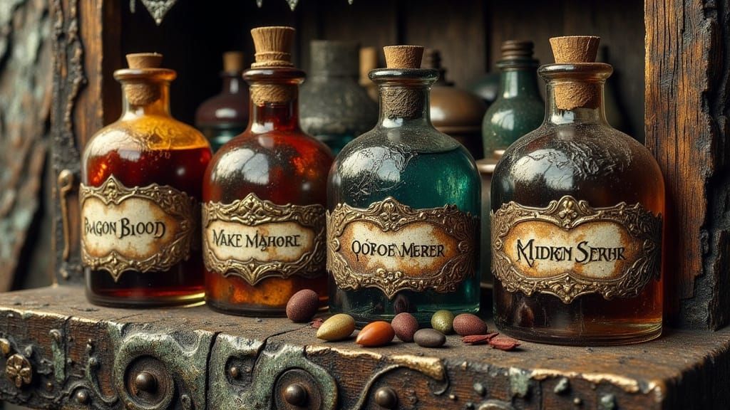 Antique Potion Bottles: Dragon Blood and Elf Tears