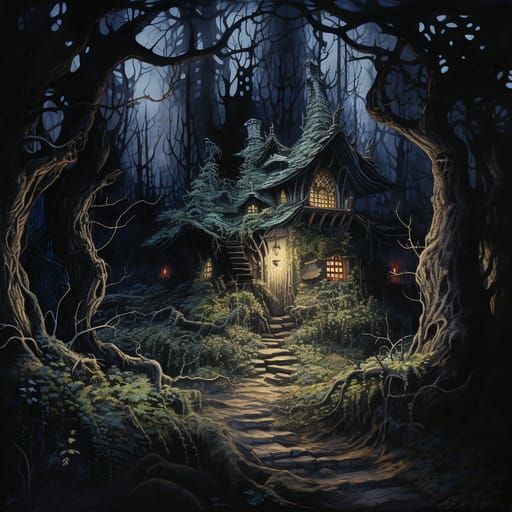 Baba Yaga's Spooky Hut in Watercolour Style