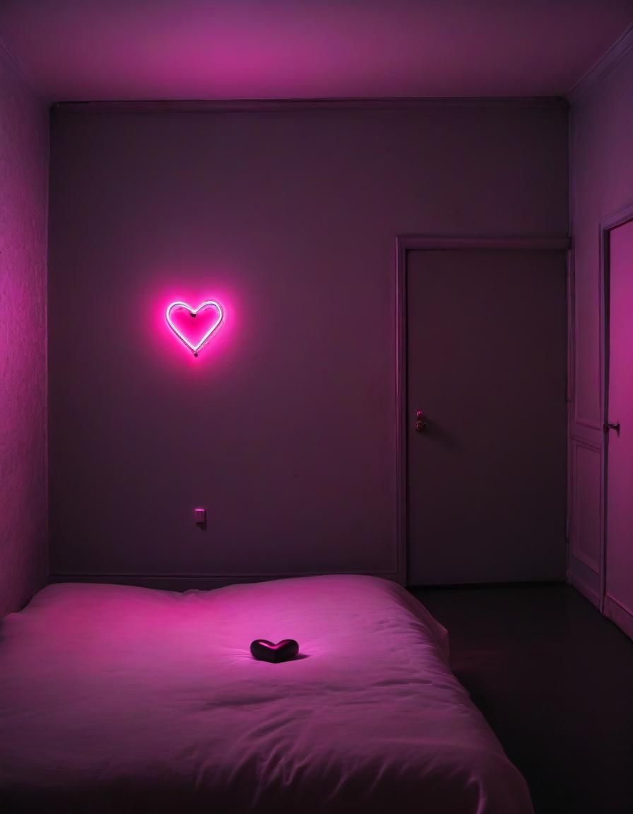 Dimly Lit Room with Pink Neon Heart