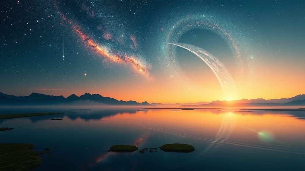 Alien Lake Reflects Converging Galaxies as Expressionist Pai...