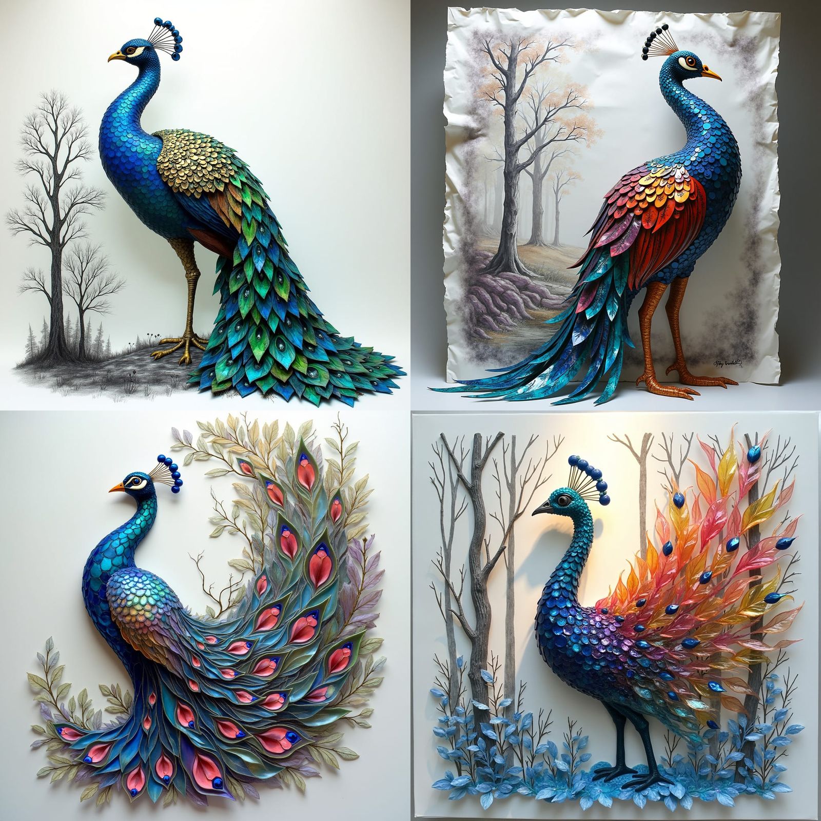 Glass Peacock and Charcoal Forest