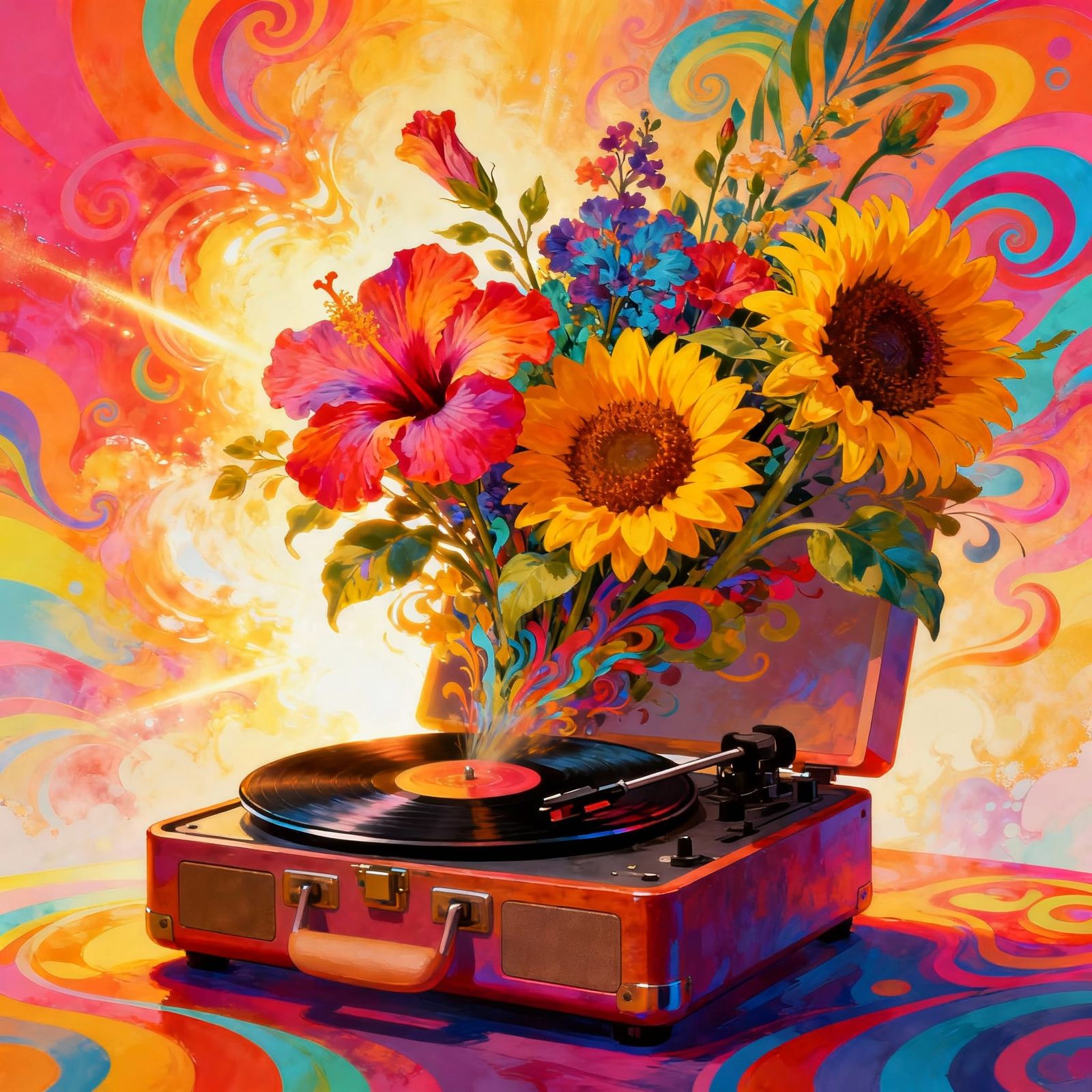 Psychedelic Flower Explosion from Vintage Record Player