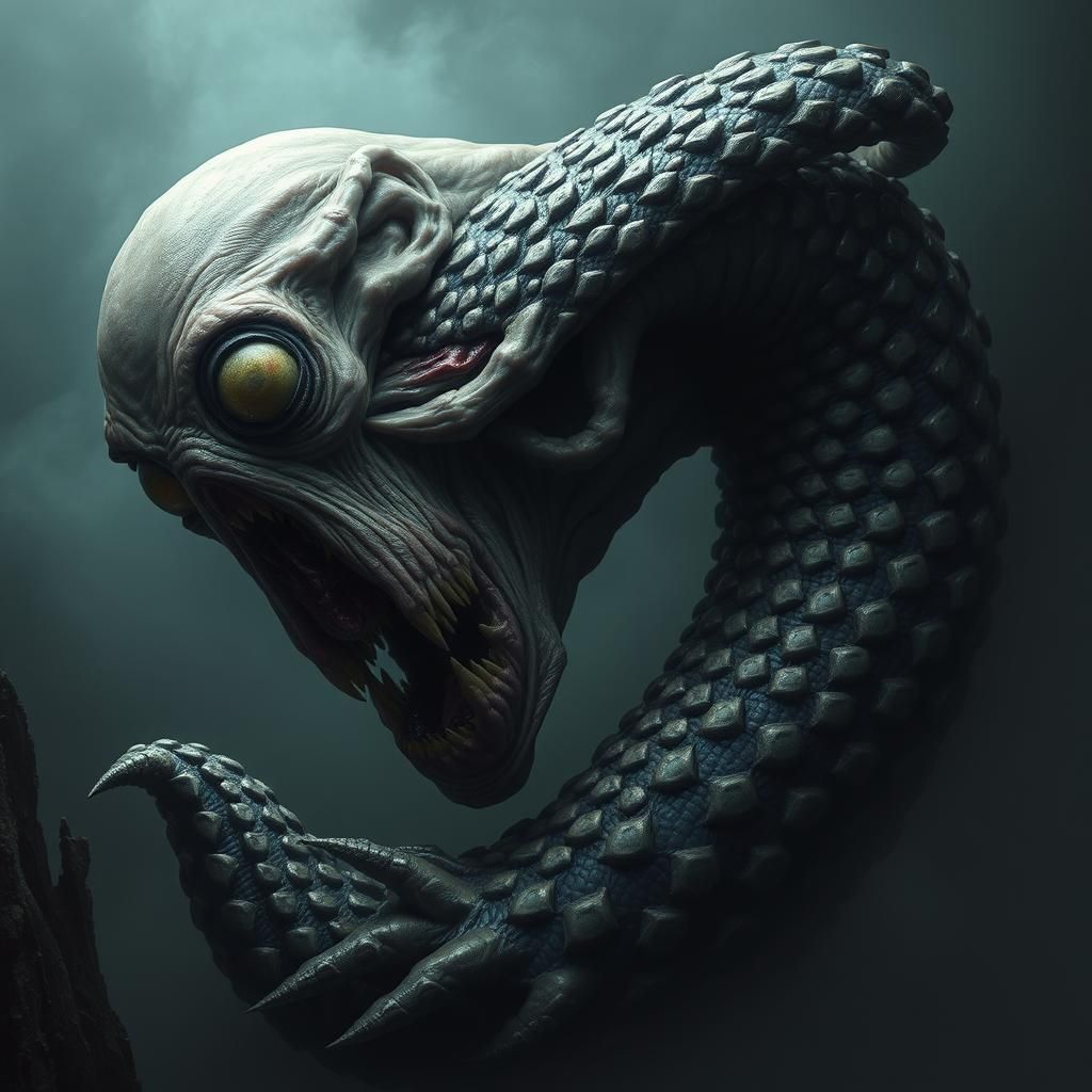 Grotesque Humanoid Transformation into a Giant Eel