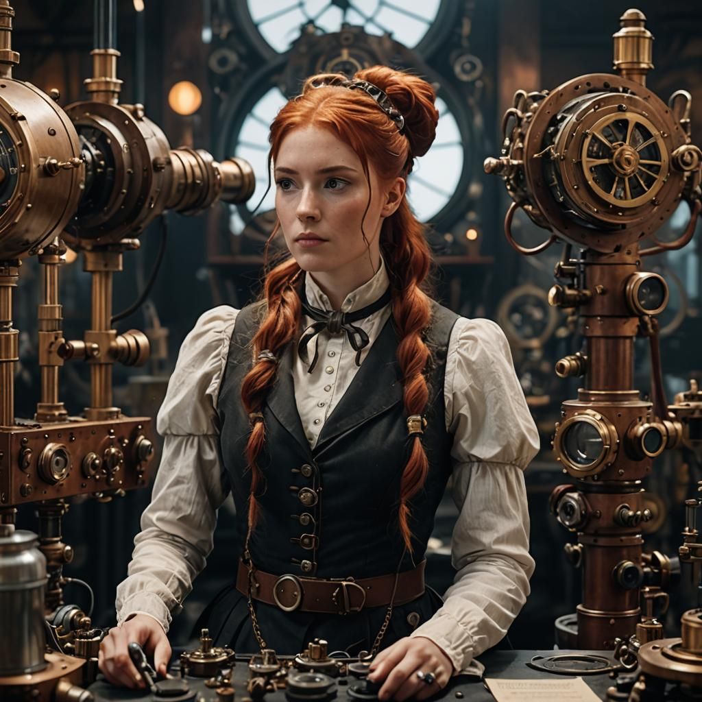 Steampunk Scientist in Victorian Lab, Cinematic Still