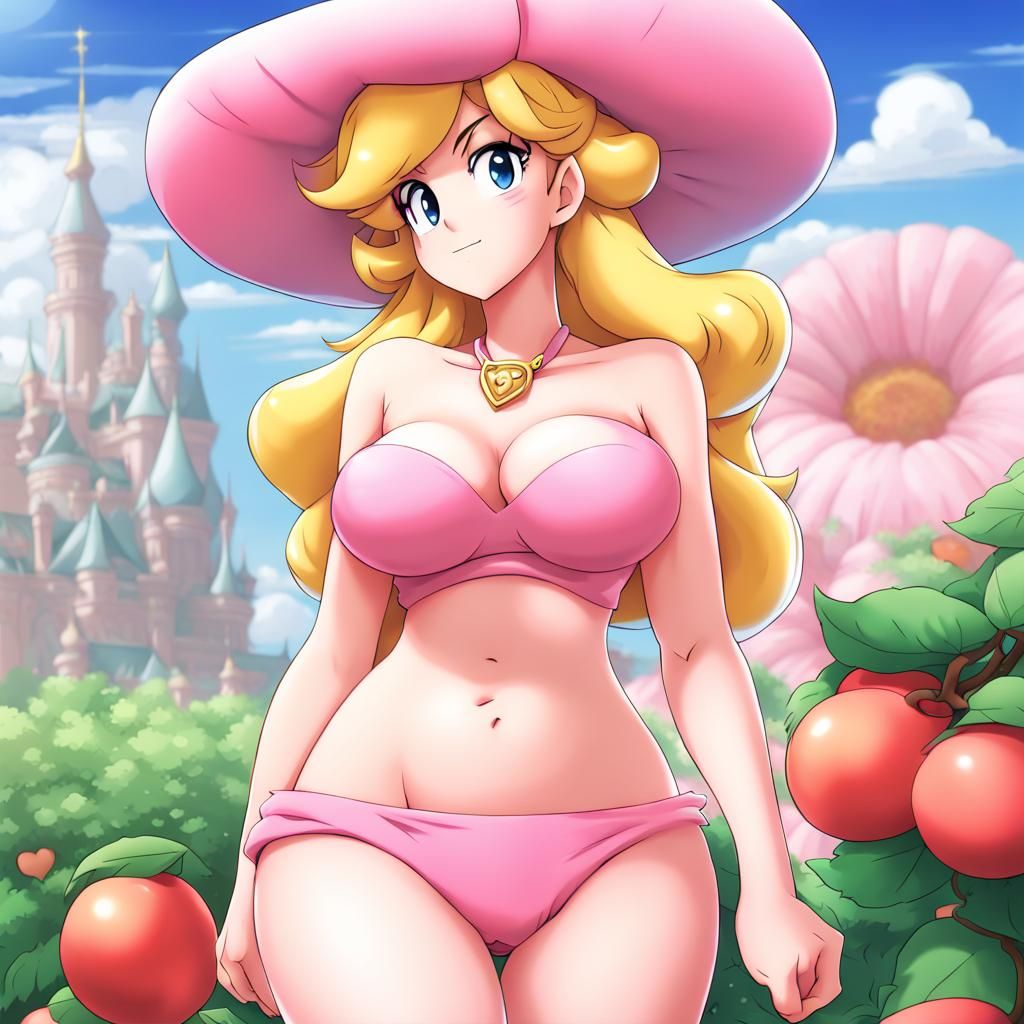 Princess Peach Anime Bikini Pinup in 2D Style