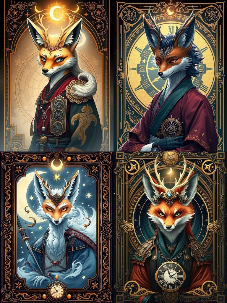 Fox Samurai in Tarot Frame: 3D Anime Art