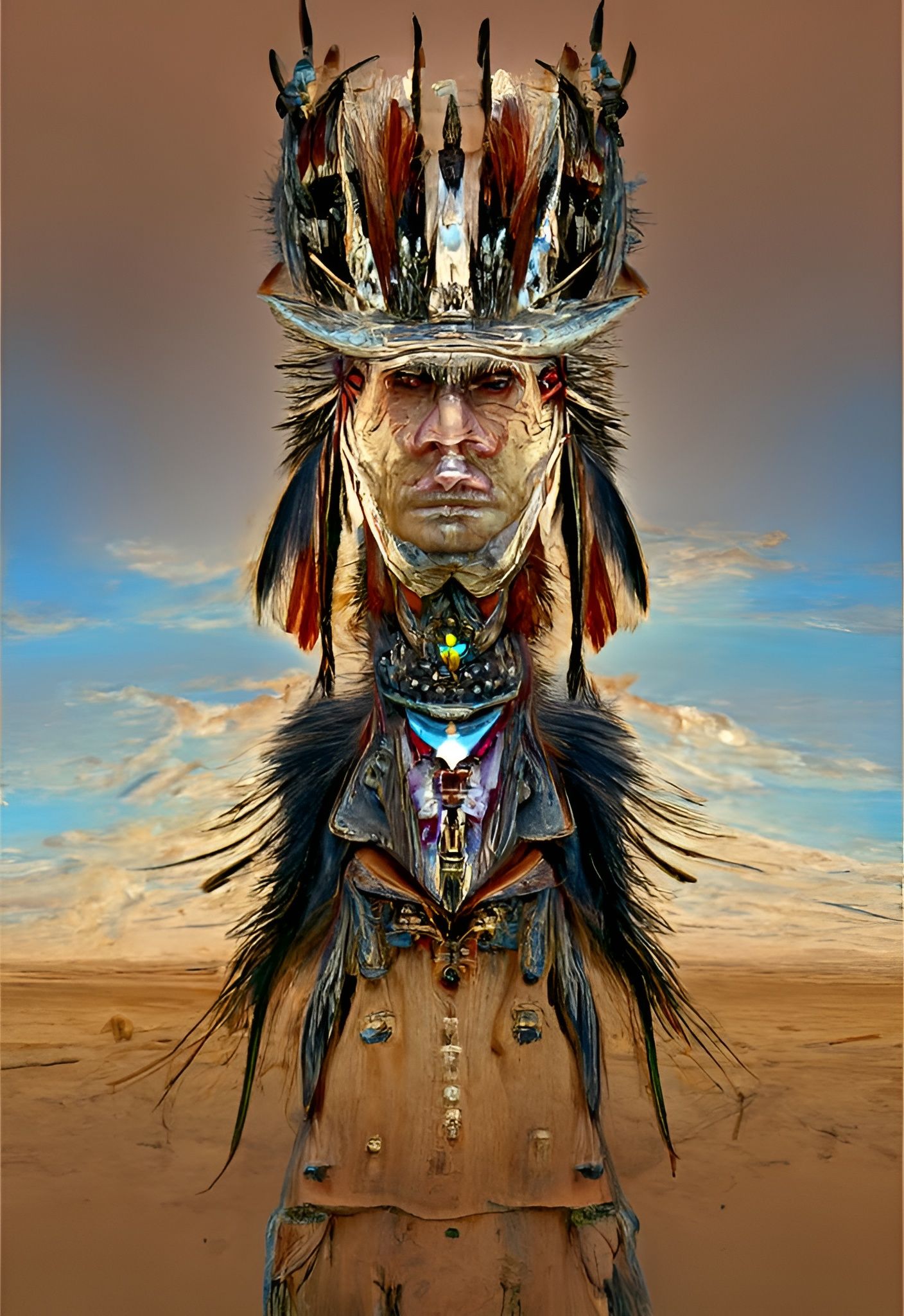 Sinister Native American Chief in Weird West Desert