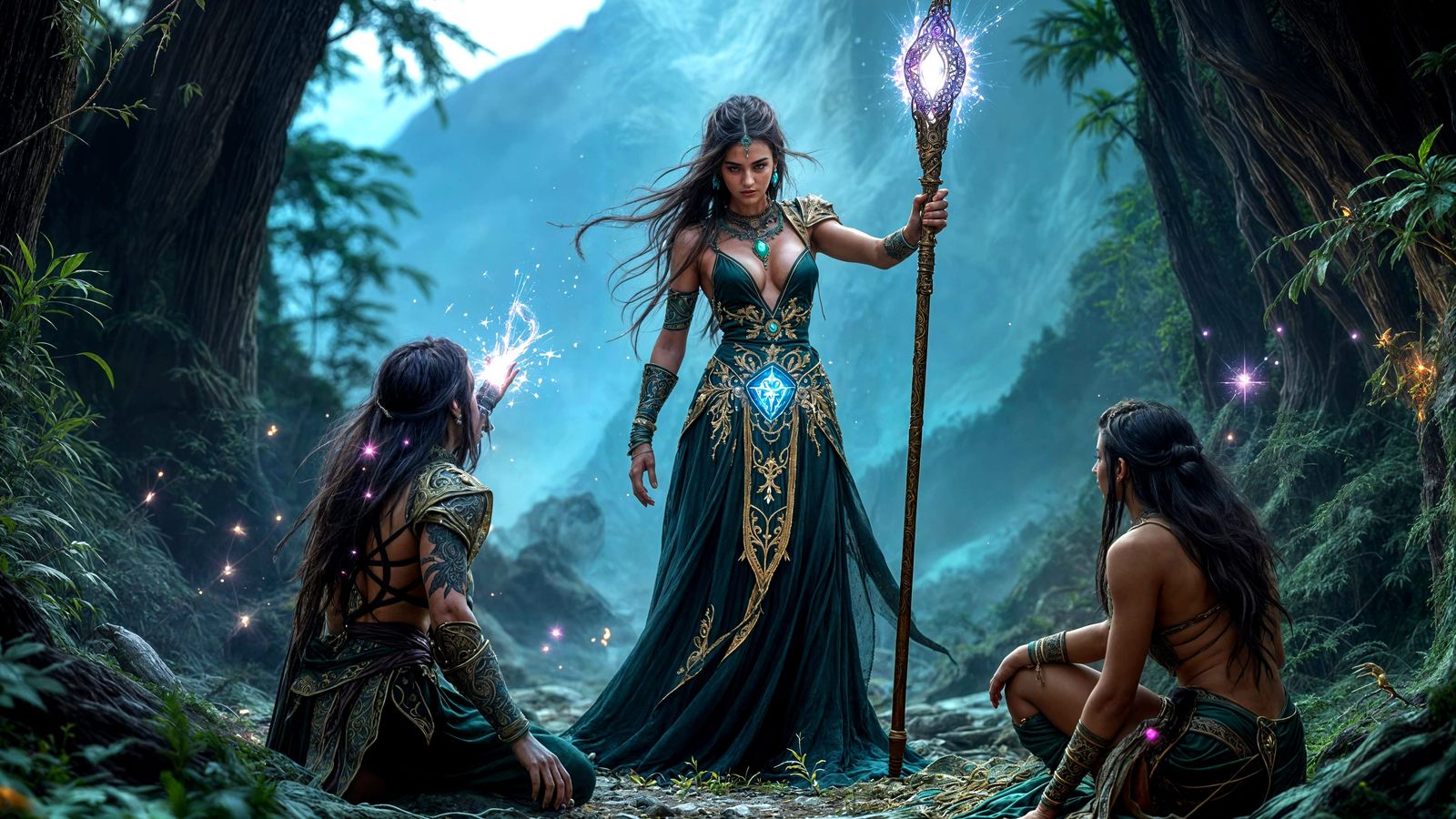 Female Healer in Dark Wood with Healing Energy