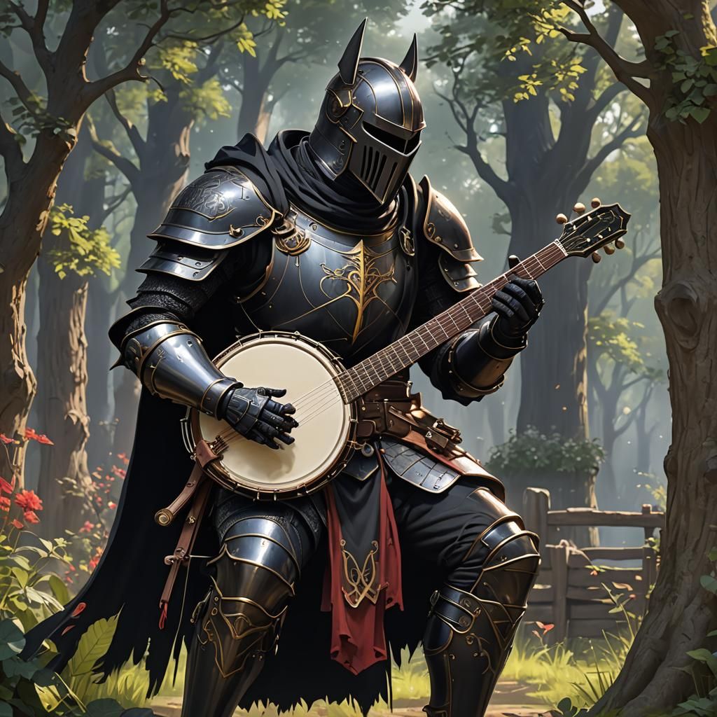 Black Knight Plays Banjo in 3D Anime Art