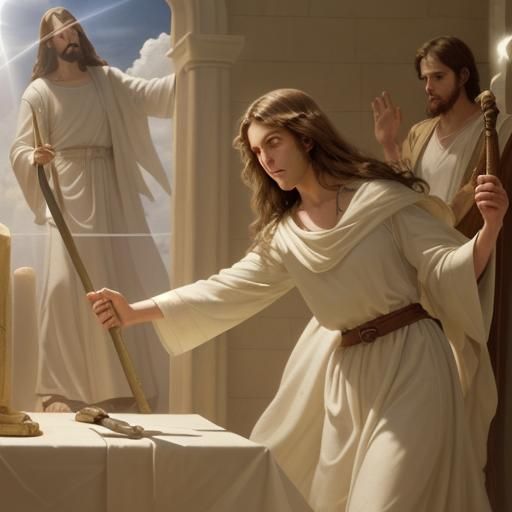 Jesus Overturns Tables in Temple with Whip