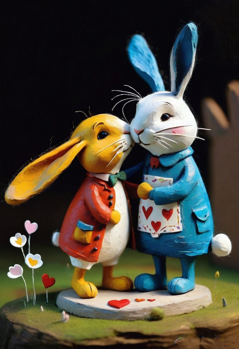 Adorable Cartoon Rabbits Share a Whimsical Kiss in Claymatio...