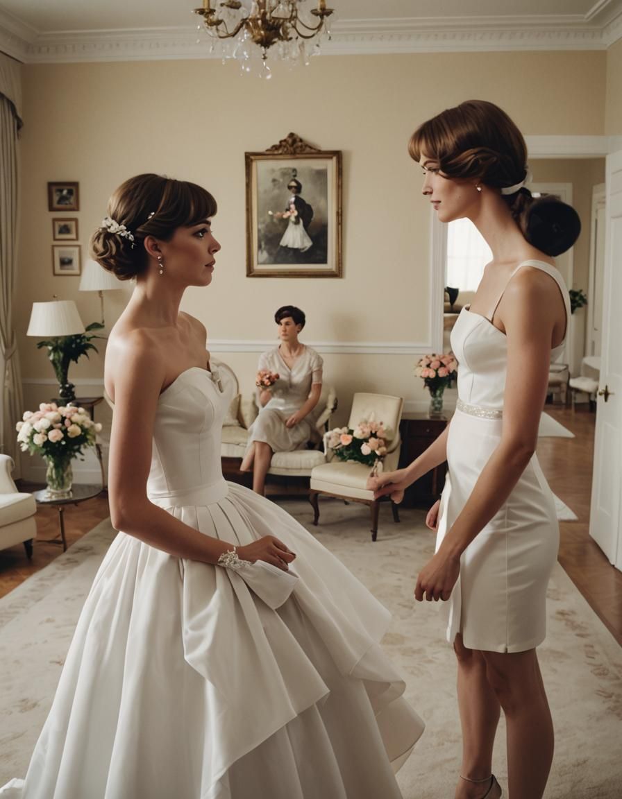 Young Woman and Crossdressing Boy in Living Room