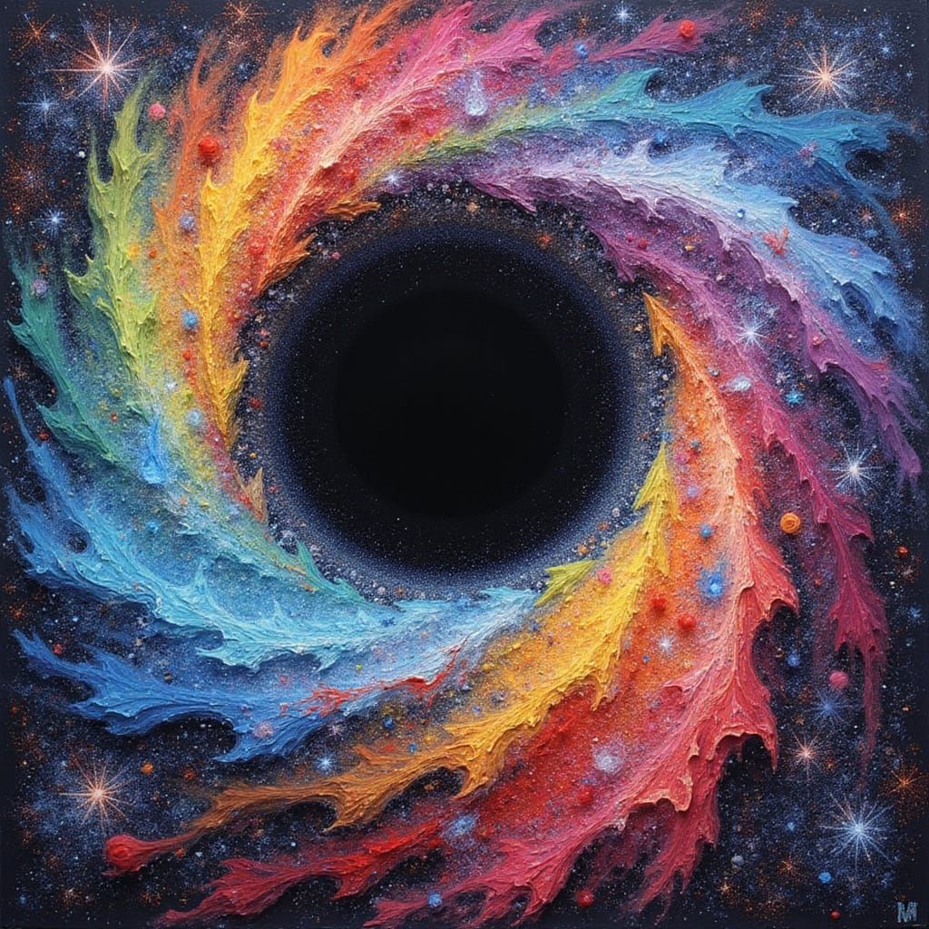 Rainbow Galaxies Swirl Into Black Hole