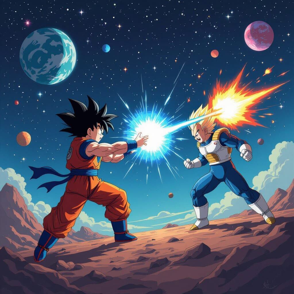Goku and Vegeta Clash in Space