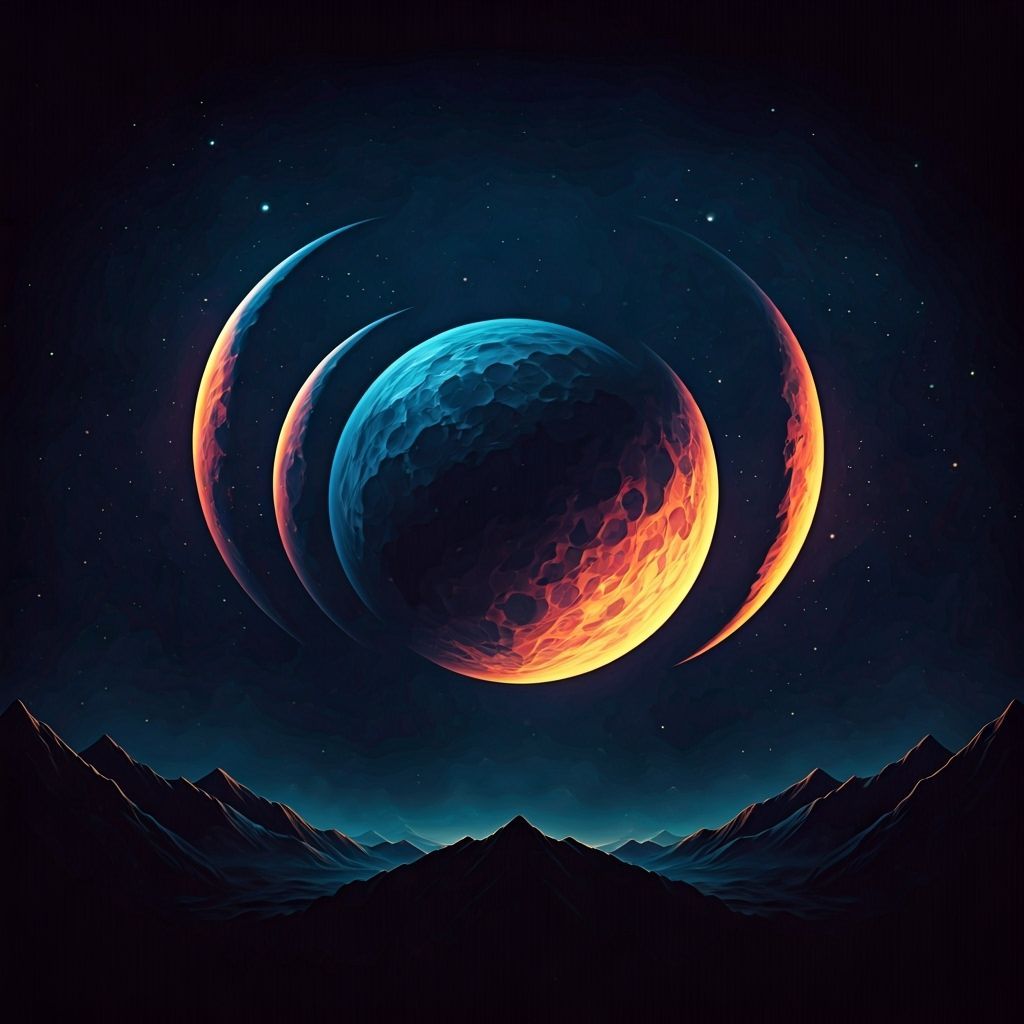 Polychromatic Moon Phases in Dramatic Graffiti Style