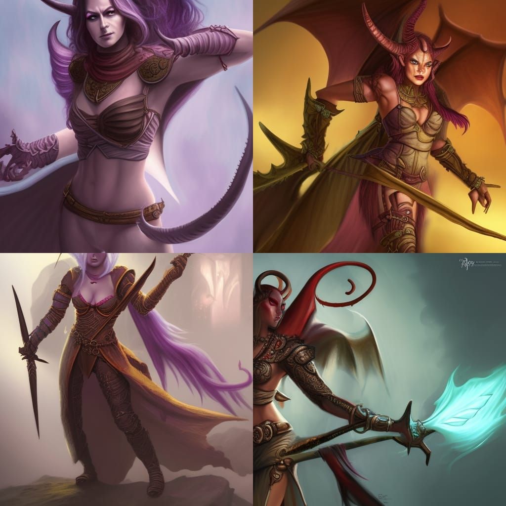 Detailed Female Tiefling Character in D&D Style
