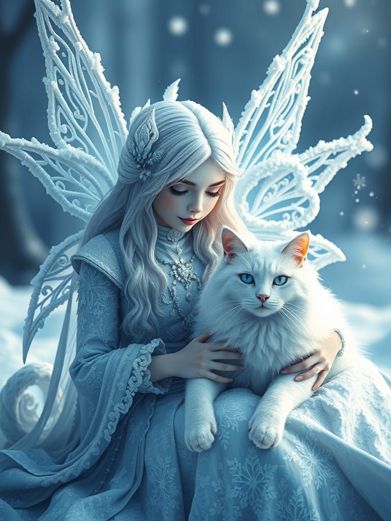 Snow Fairy and Her Winter Companion in Vibrant 8K Resolution