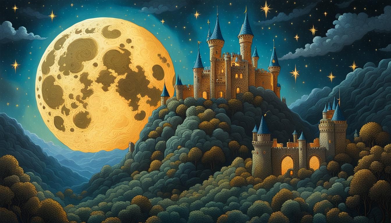 Moonlit Castle Dreamscape in Baroque Painting Style