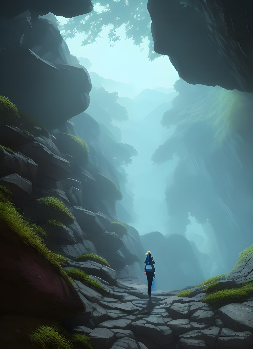 Lara Croft Cave Descent: Cel-Shaded Digital Art