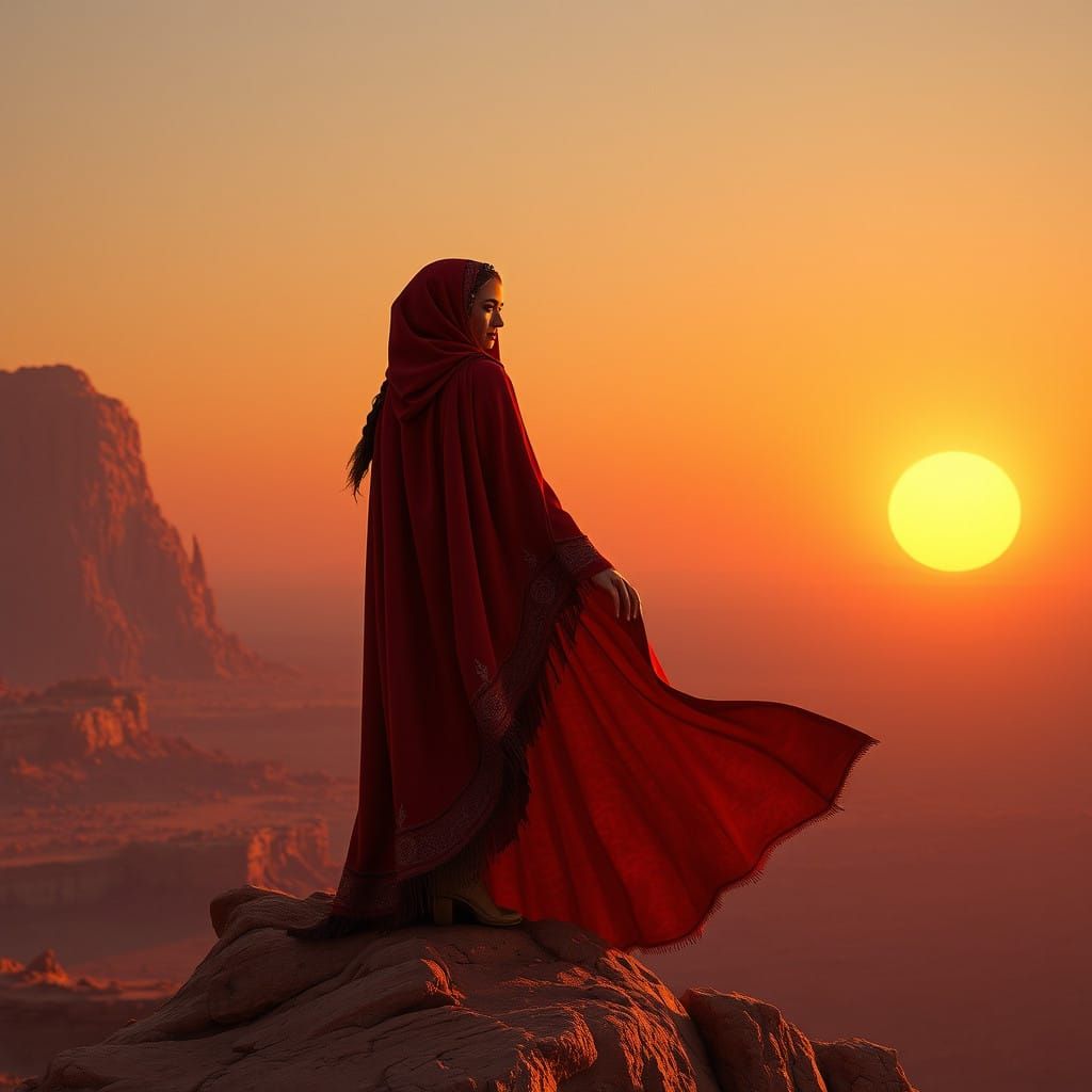 Majestic Martian Woman Gazing at Sunset