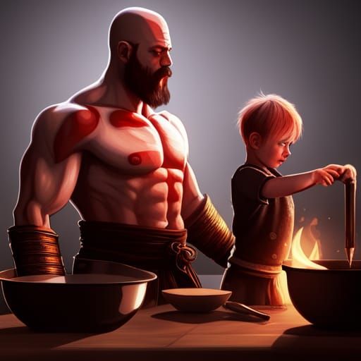 Father and Son Cooking: Maximalist Digital Art