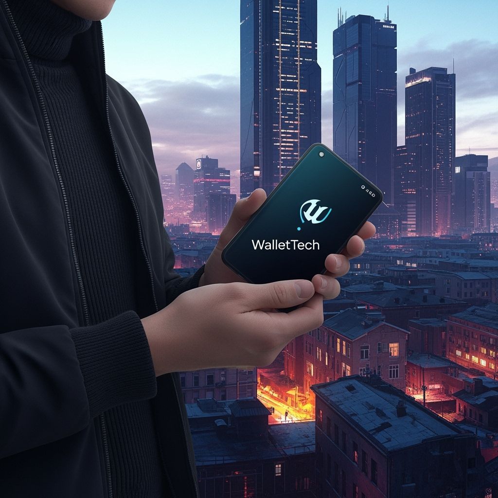 WalletTech Product Display in Futuristic Matte Painting