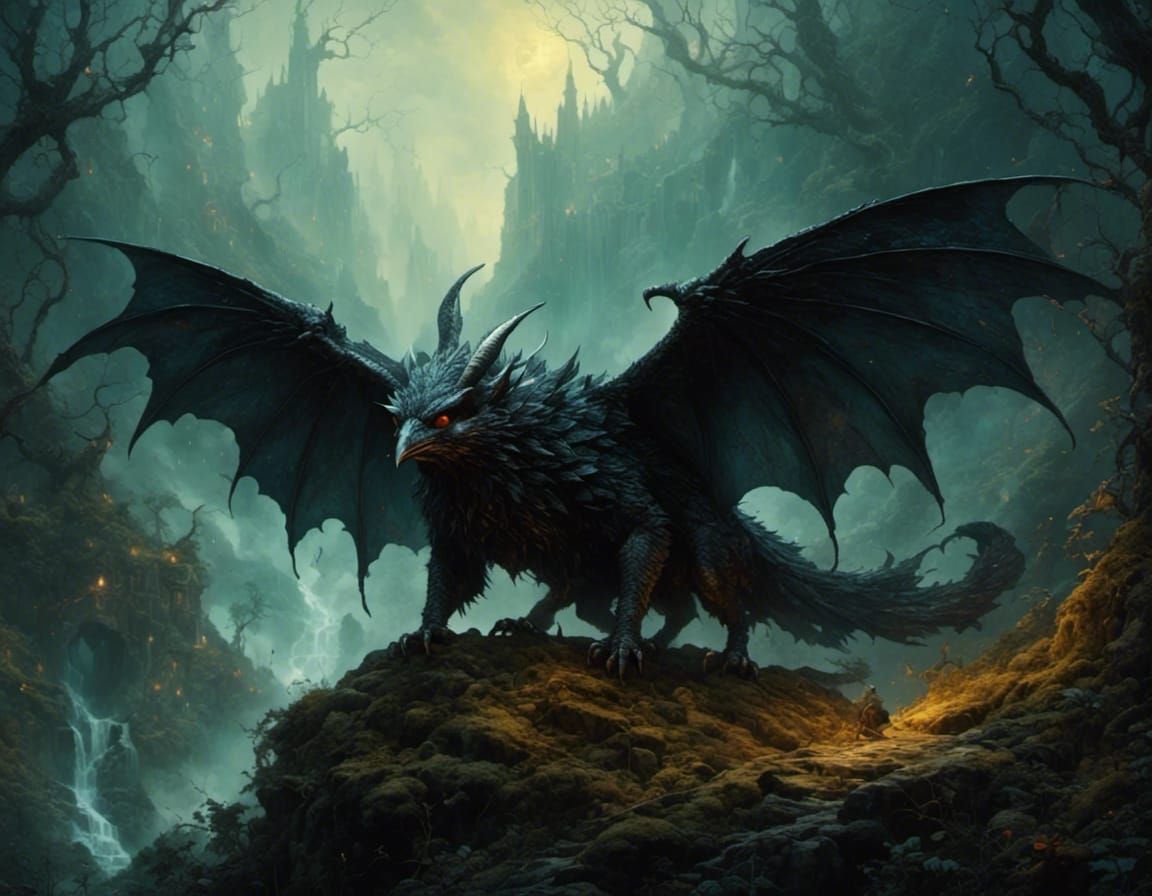Grimdark Beast with Bat Wings in Dark Fantasy Style