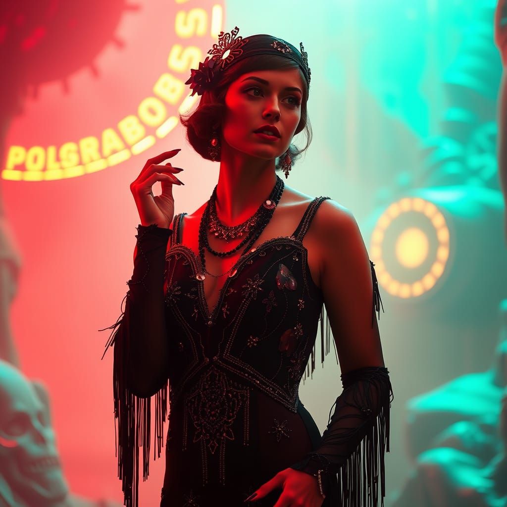 Gothic Flapper Goddess in Ethereal Dreamscape