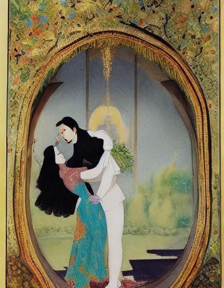 16k resolution, art by Abdur-Rahman Chughtai, Pride and Prejudice, Regency era romance, Elizabeth Bennet in a lush Engli...