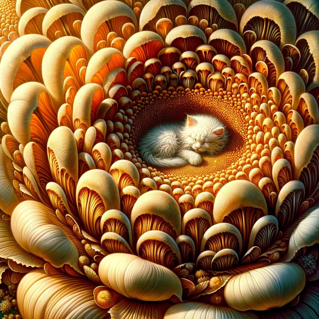 Tiny Kitten Sleeps Peacefully in Giant Dandelion