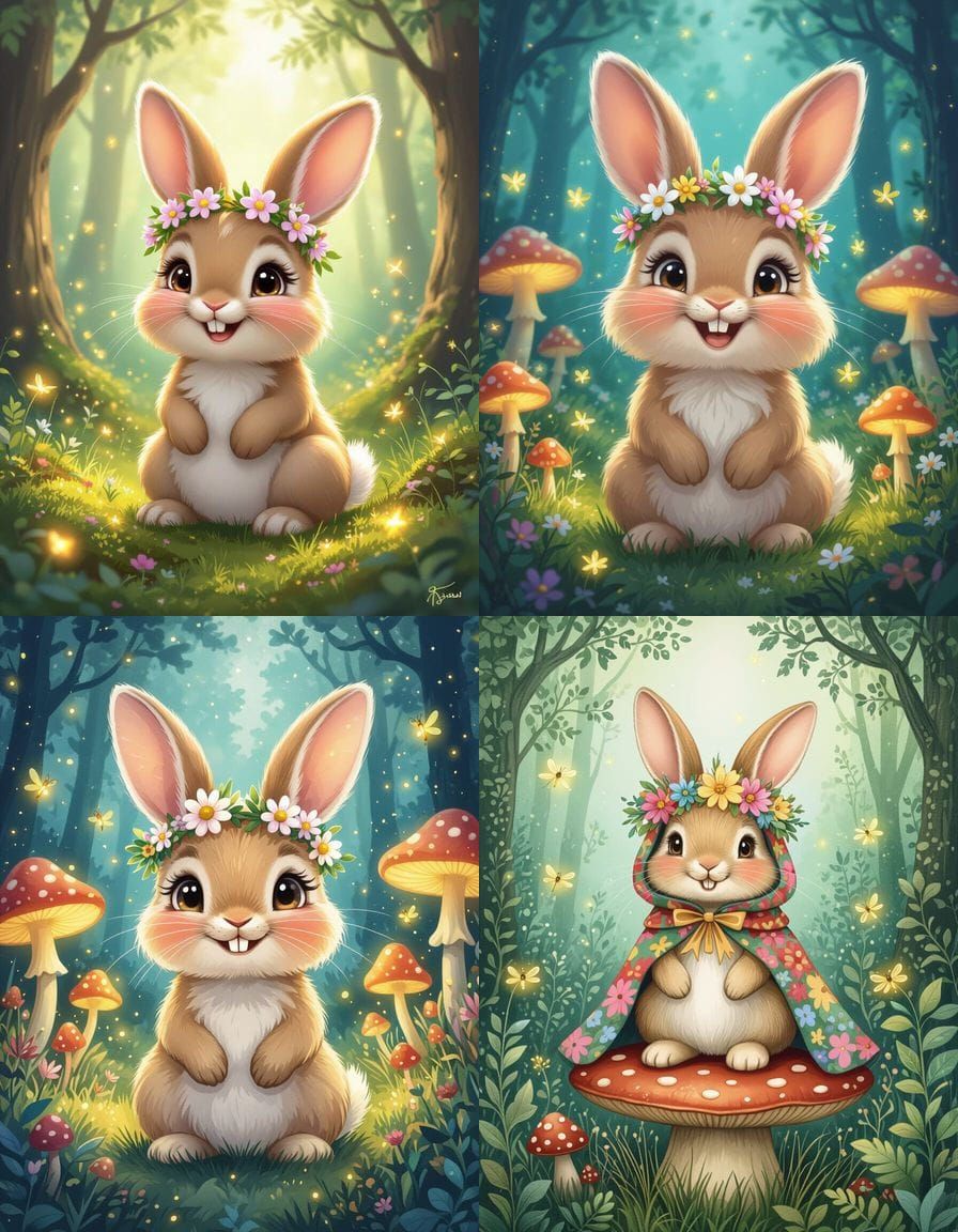 Laughing Bunny in Fairy Forest Close-Up