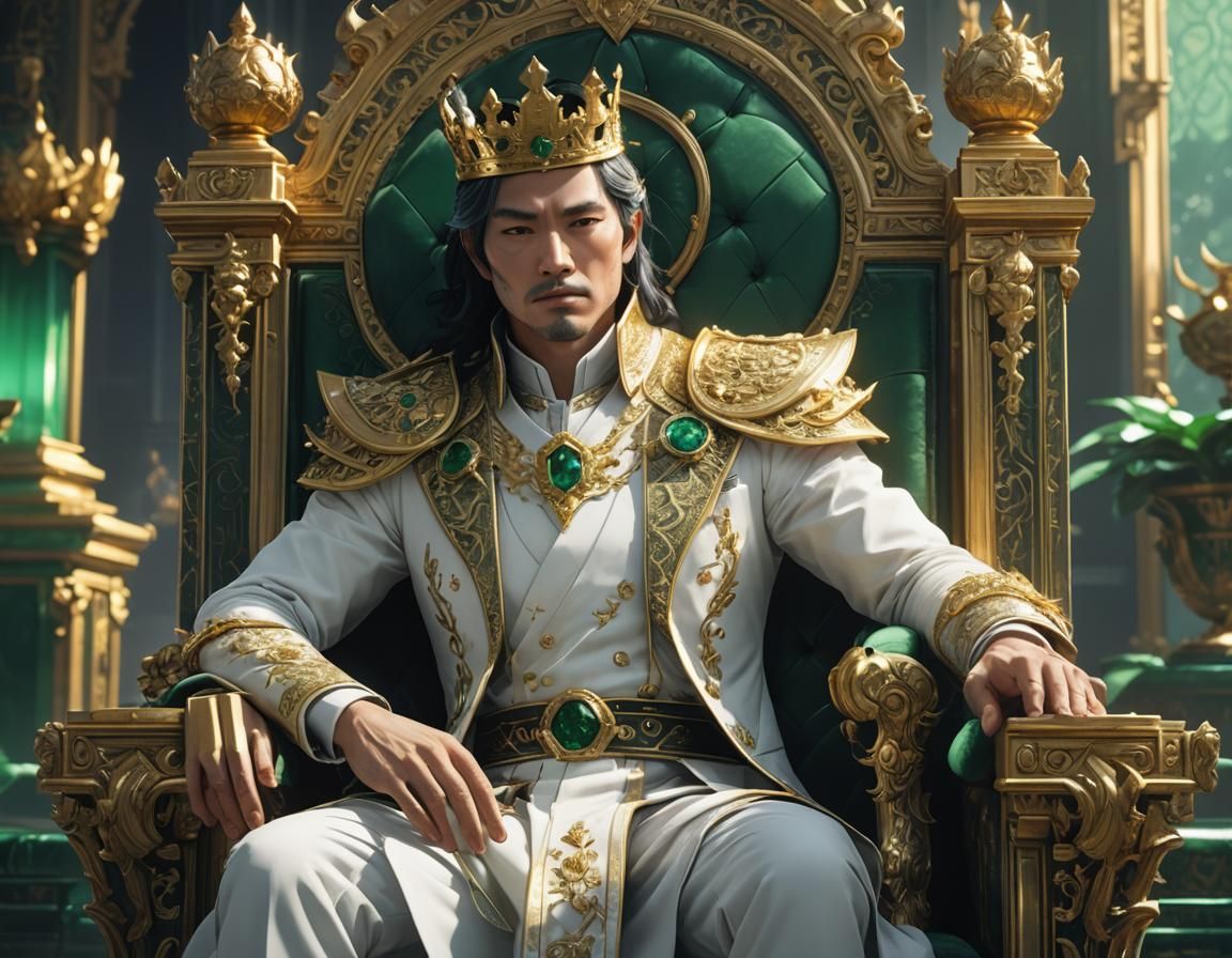 King in Emerald Palace, Dark Fantasy 3D Anime Art