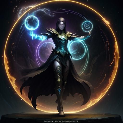 Earth Elementalist in Magic Circle: Dark Fantasy Art