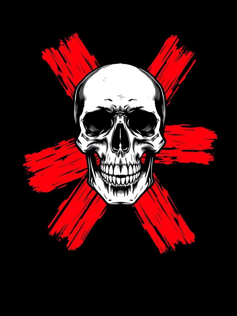 Skull on Red X Graphic Illustration