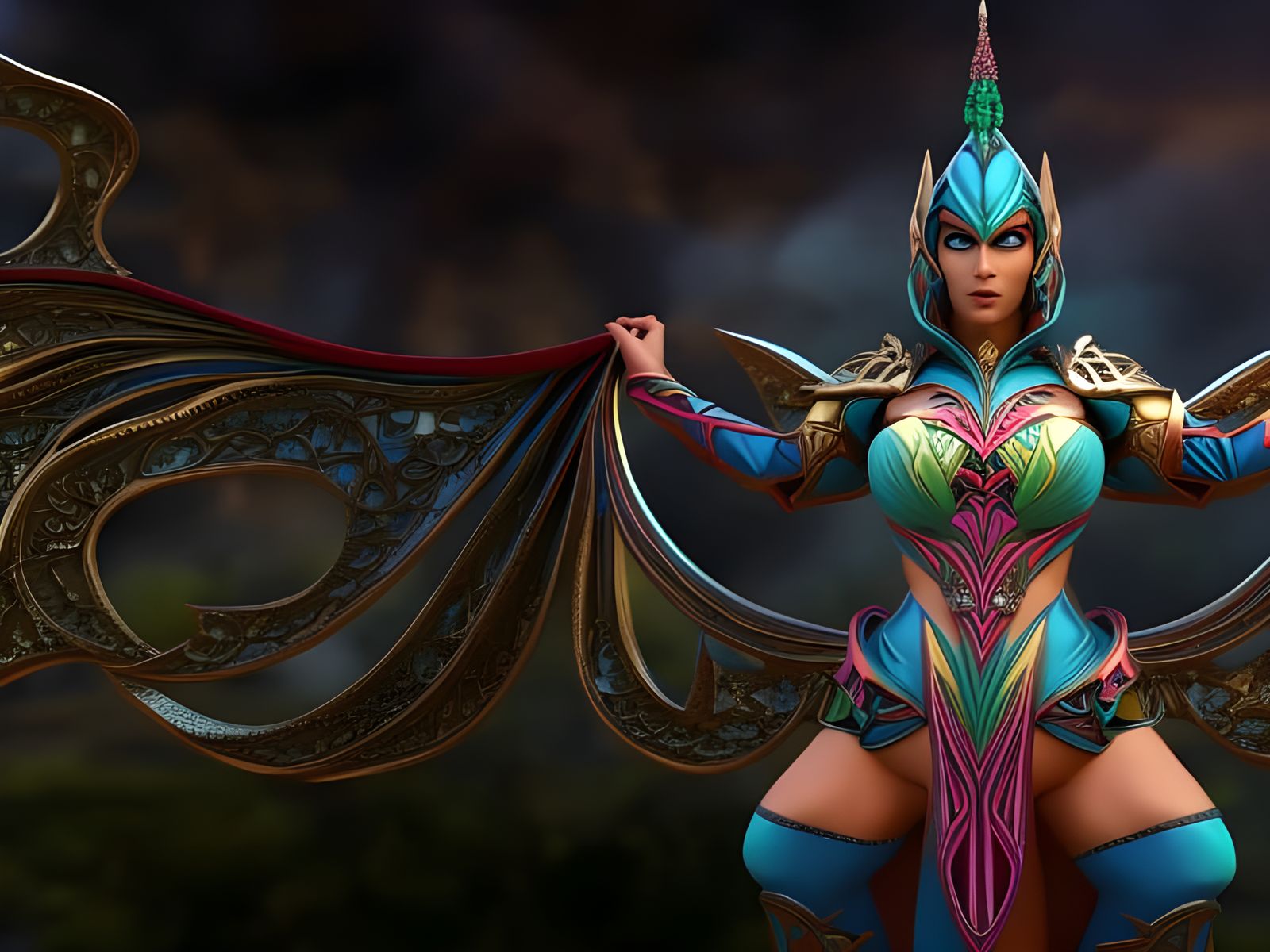 Colorful Elven Harlequin in Hyperrealistic 3D