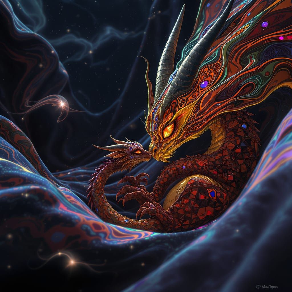 Baby Dragon Plays Under Mother's Wing: Cinematic Shot