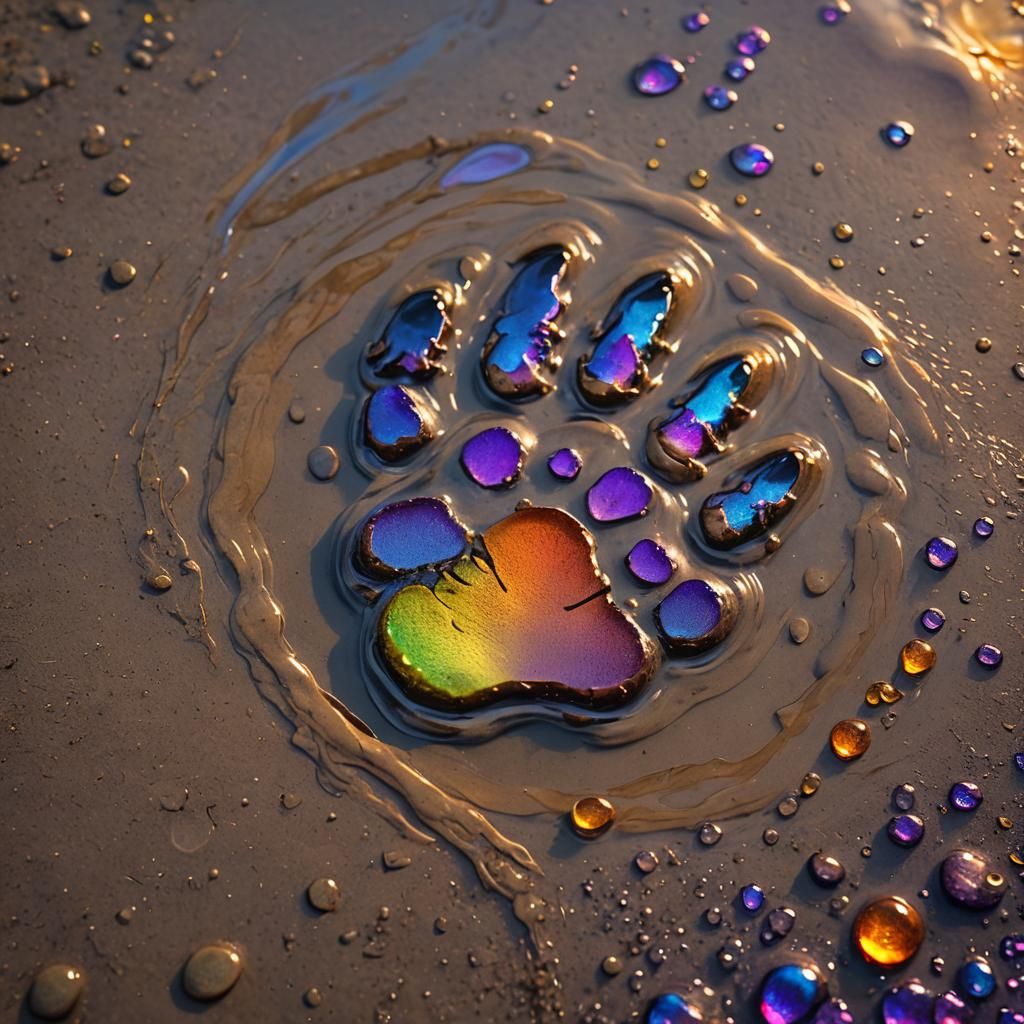 Rainbow Wolf Paw Print in Fantasy Splash Art